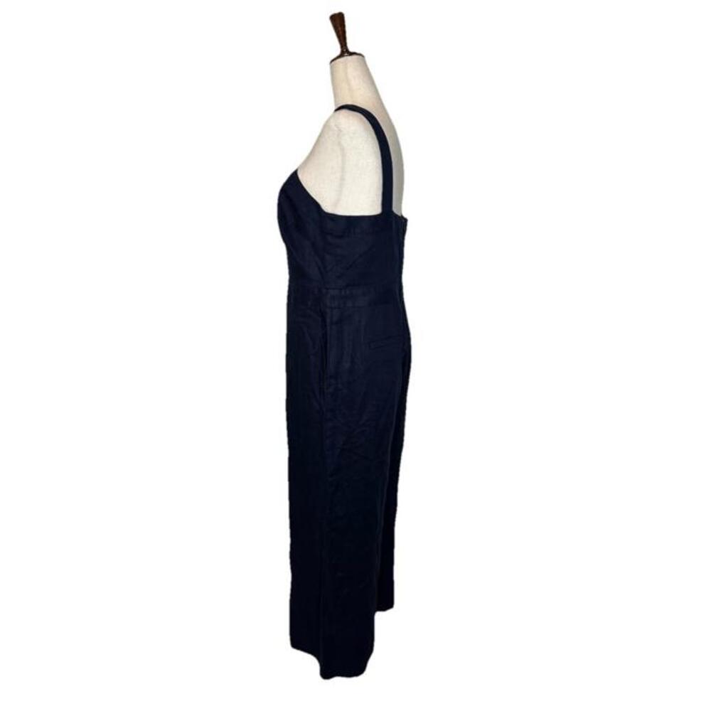 Linen Cross Over Jumpsuit 10 Petite Navy Blue Wide Leg - Picture 3 of 8